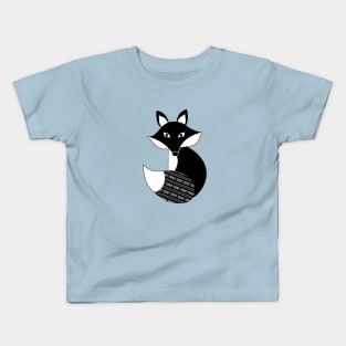 Cute Black and White Fox with Filigree Tail Kids T-Shirt